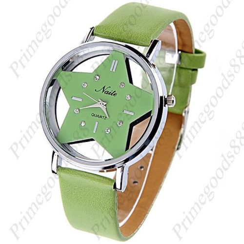 Star round synthetic leather wrist quartz lady ladies wristwatch women&#039;s green for sale