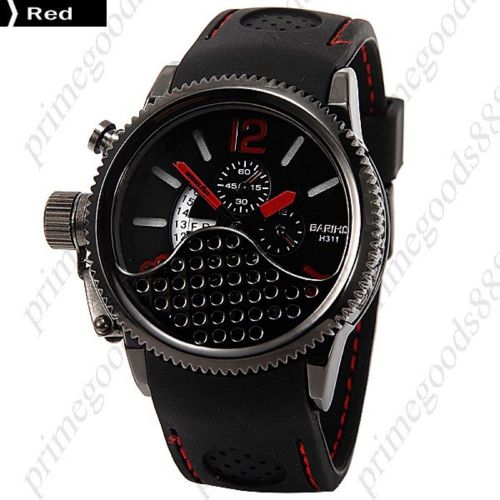 Round Rotating Analog Quartz Wrist Men&#039;s Free Shipping Date Day Display Red