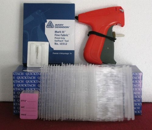 10312 Avery Dennison Fine Fabric Tagging Gun+ 5000 3&#034; Clear Barbs +100 Price Tag