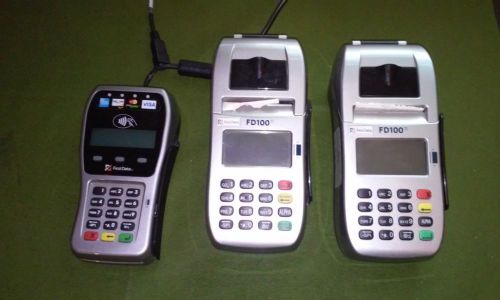 2 first data fd100 and 1 fd35 credit card point of sale terminals for sale