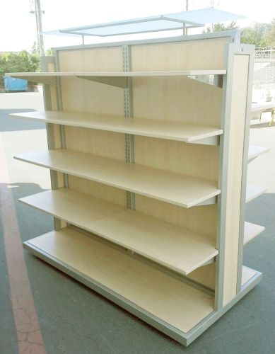 Portable 32&#034;W X 62&#034;L x 64&#034;H Blond Wood 18 Shelf Fixture on wheels Heavy Duty