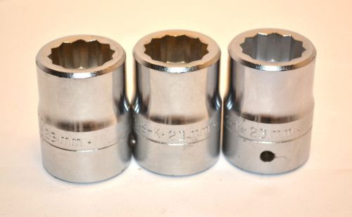 3 NOS SK TOOL USA 3/4&#034; Dr. 12 Pt. 23mm Regular Metric Chrome Sockets #K520 2A45