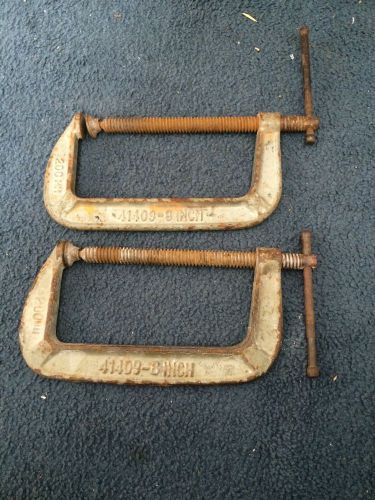 (2) Columbian 41409  8&#034; Deep Throat Heavy Duty C-Clamp 0-8&#034; Opening Used Tool