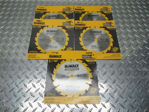 5 NEW DeWALT CARBIDE TIPPED 6-1/2&#034; 18T 5/8&#034; ARBOR SAW BLADES