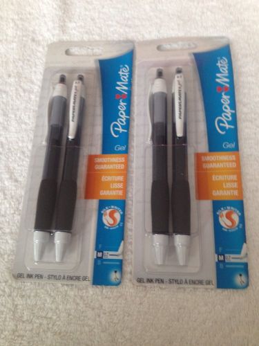 PaperMate Gel Pen Retractable Medium 0.7 mm Black Ink 2-pack NEW Lot of 2 Paper