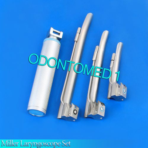 LARYNGOSCOPE SMALL HANDLE AA + 3 MILLER BLADE #1 + 2 + 4 ENT ANESTHESIA SET