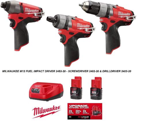 MILWAUKEE M12 FUEL 2453-20 IMPACT DRIVER,2403-20 DRILLDRIVER,2402-20 SCREWDRIVER