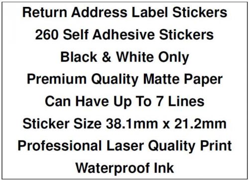 260 PERSONALISED RETURN ADDRESS LABEL STICKERS