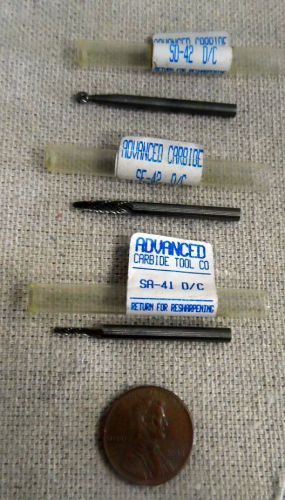 LOT OF 3 DOUBLE CUT CARBIDE BURRS SD-42 SF-42 &amp; SA-41 NEW 1/8&#034; ADVANCED TOOL CO