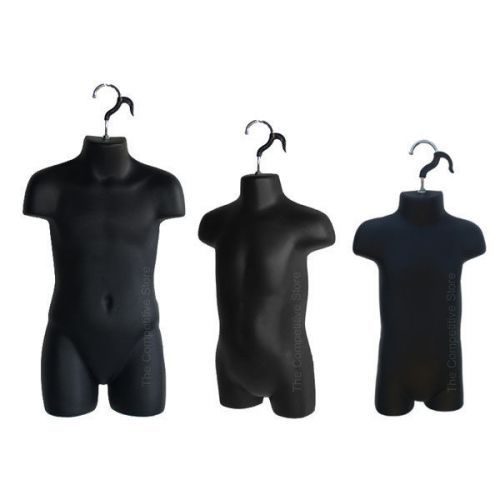 Infant + Toddler + Child Black Mannequin Forms Set For Boys &amp; Girls 9mo-7 Sizes