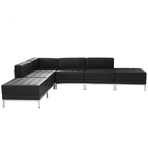 Imagination Series Black Leather Sectional Configuration, 6 Pieces