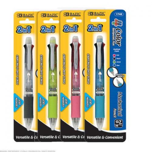 BAZIC 2 In 1 Mechanical Pencil &amp; 4 Color Pen with Grip 12Pcs 1748-12