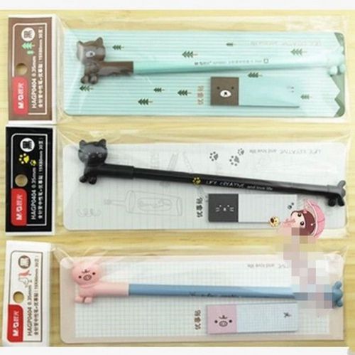 Lot 3pcs Animal Bear Pig Cat 0.35mm Gel Ink Pens sticky notes Kawaii Cute Korean