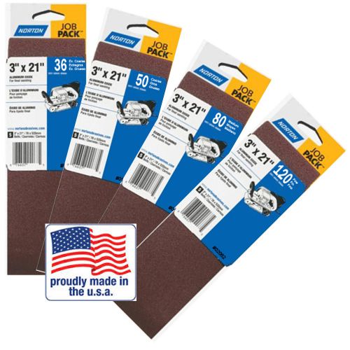 Usa 20 norton 3&#034; x 21&#034; sanding belts assort 36 50 80 120 grit fine medium coarse for sale