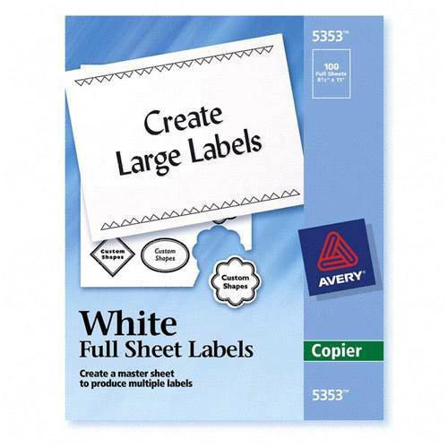 Avery Dennison 5353 Full Sheet Copier Mailing Label - 8.5 X 11&#034;, Box of 100