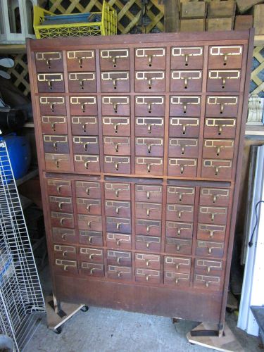 VINTAGE  72 DRAWER ANTIQUE LIBRARY CARD FILE INDEX CABINET  3 PULL OUT SHELVES