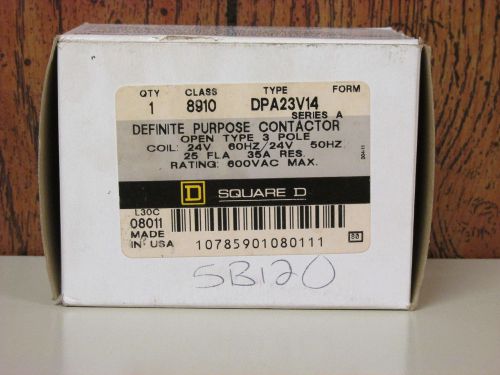 Square D Definite Purpose Contactor Cat # 8910DPA23V14 24V Coil NIB