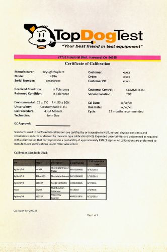 HP Agilent Keysight 438A NIST Calibration with Certificate of your unit.