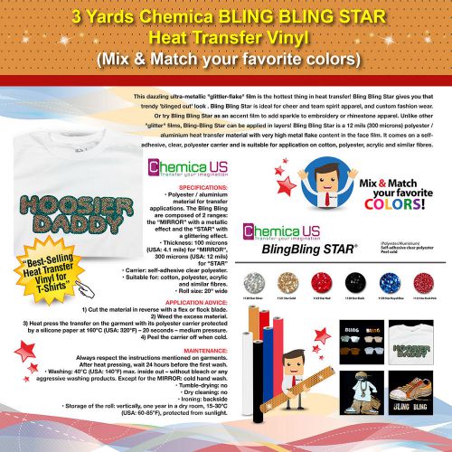 3 YARDS CHEMICA BLING BLING STAR HEAT TRANSFER VINYL-MIX &amp; MATCH FAVORITE COLORS