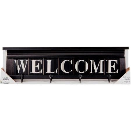 6.5&#034; x 22&#034; Welcome Hooks, Black