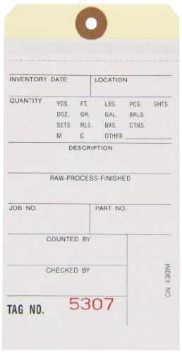 Aviditi G16111 10 Point Cardstock #8 3 Sided Carbonless Inventory Tag, &#034;Number x