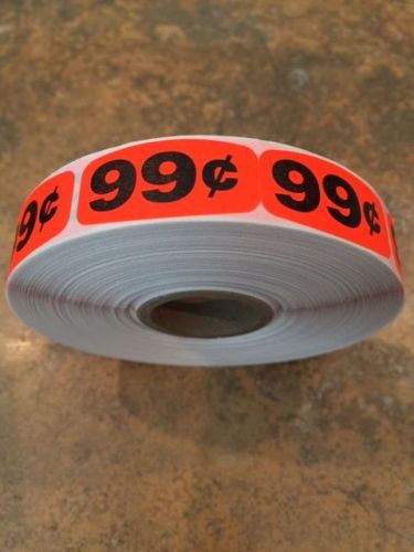 1.25&#034; x .625&#034; .99 CENT MERCHANDISE LABELS 1000 PER ROLL FL RED BLACK STICKER