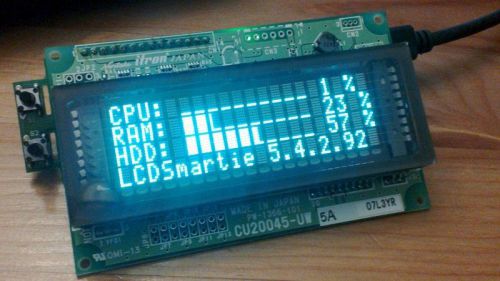 Noritake Itron VFD 20x4 CU20045-UW5A HD44780 Arduino LCD2USB LCDSmartie LCDProc