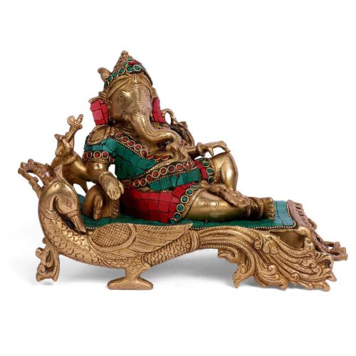 BIG HINDU DEITY GOLDEN GANESH AMULET BRASS SCULPTURE RELIGIOUS GANESHA STATUE