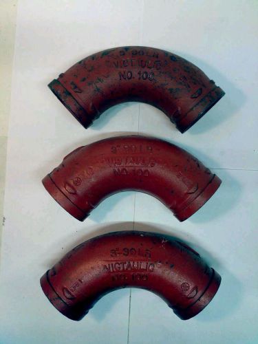 VICTAULIC 3&#034;-90LR NO. 100 ELBOW PIPE PLUMBING LOT OF 3