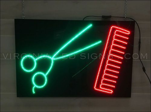 Barber shop hair led sign neon looking 30&#034;x20&#034; scissors comb beauty high quality for sale