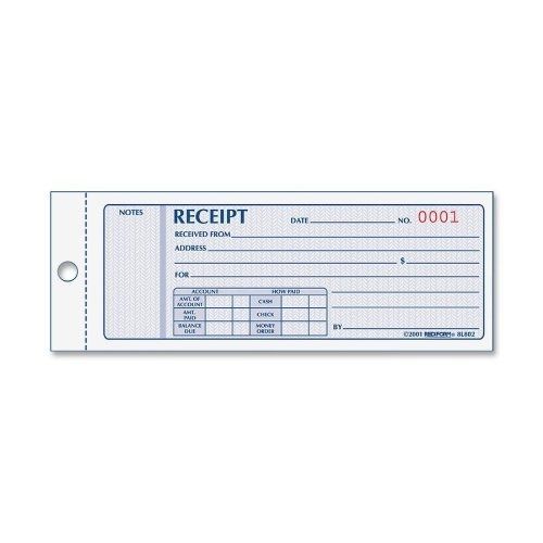 REDIFORM Money Receipts, Carbonless, 3 Parts, 2-3/4&#034;x7&#034;, 50/BK Qty:10 (8L802)