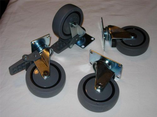 3&#034;Dia Polyurethane Casters, 2 w/ Locking Brakes &amp; Non-Swivel, 2 w/ Swivel, Qty 4