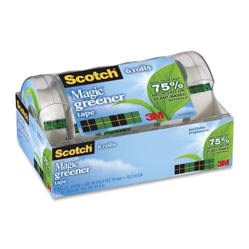 Scotch Magic Greener Tape with 2 Piece Dispenser, 3/4 x 600 Inches, 6 Rolls