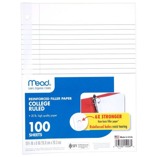 Mead Filler Paper, College Ruled, Reinforced, 10-1/2&#034; x 8&#034;, Loose Leaf (15008)