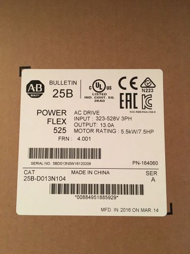 New Allen Bradley 25B-D013N104 PowerFlex 525 7.5HP 25BD013N104 Drive