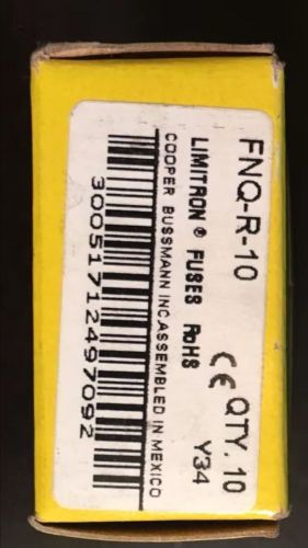 New lot bussmann fnq-r-10 amp fuses class cc 600 volts nib for sale