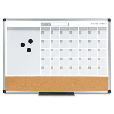 3-in-1 Calendar Planner Dry Erase Board, 24 x 18, Aluminum Frame, Sold as 1 Each