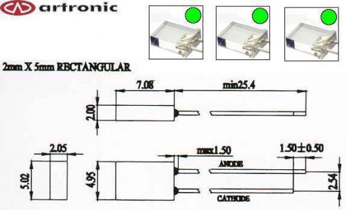 ART-US LED RECTANGLE 2x5mm GREEN water clear [ AL-pC5x2G-W00025-160]  Qty=40pcs