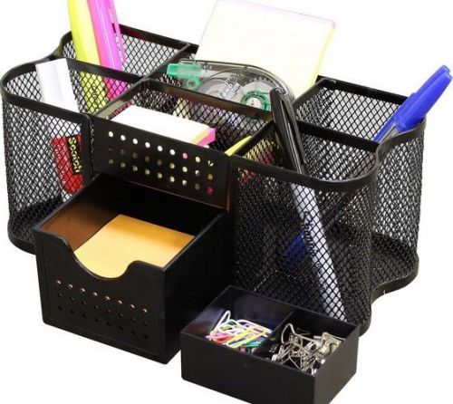 Desk Caddy Organizer Office Accessories Cute Holder Practical Desktop Black Mesh