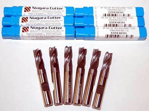 6 pcs. niagara 3/8&#034; m42-8% cobalt fine-pitch roughing cnc end mills-ticn coated for sale