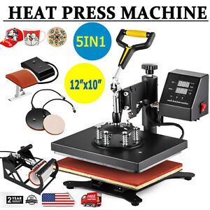 5 in 1 Heat Press Machine Digital Transfer Sublimation T-Shirt Mug Hat Plate Cap