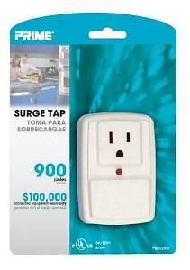 Prime PB802105 1 Outlet 900 Joule Surge Tap, End of Service Alarm, White