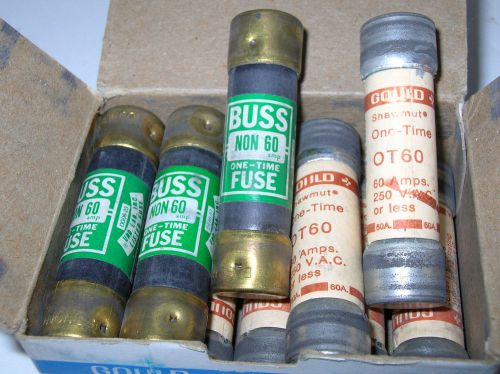 7 Gould Shawmut OT60 Fuse, 60 amp 250V; 3 Bussman NON 60 Class K5