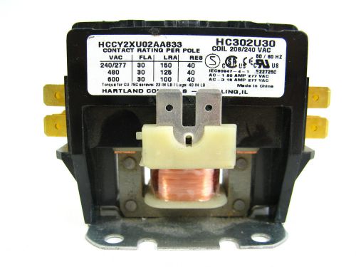 HC302U30 Hartland Corp 2/P 208-240 VOLT COIL 30 AMP CONTACTOR C302U30