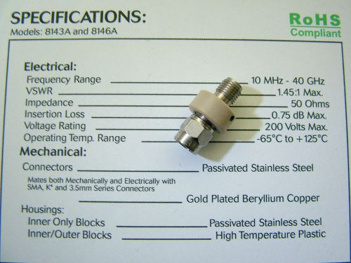 DC BLOCK 10MHz - 40GHz INMET AEROFLEX 8143 2.9mm Male \ Female K connector