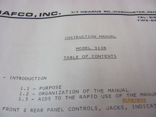 BAFCO MODEL 910B Instruction Manual for Frequency Response Analyzer