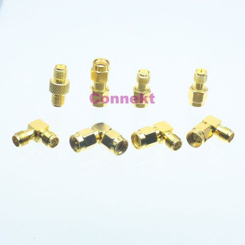 8pcs/set RP-SMA &amp; SMA male plug female jack kit 90° RF adapter connector