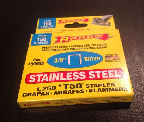 Arrow 3/8 T50 Stainless Steel Staples 1,250 Staples USA NIB