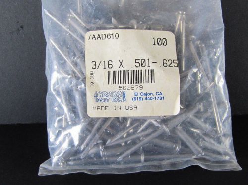 Blind Rivets,  3/16 x .501 - .625,  Ababa Bolt, AAD6109, USA, Lot/100