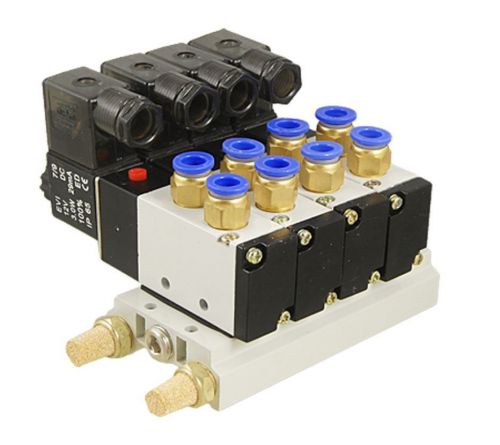 DC 12V Single Head 2 Position 5 Way 4 Pneumatic Solenoid Valve w Base